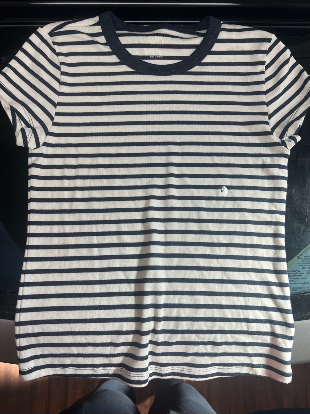 American Eagle Outfitters Navy and White Striped Kids Short Sleeve Tee